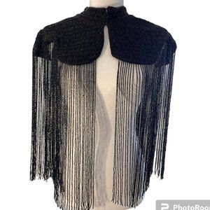 NWT STARING AT STARS Black Beaded Fringe Cape Top
